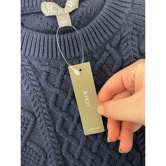 J. Crew Womens Pullover Sweater Small S Navy Blue Cable Knit chunky BM302 NWT - Picture 4 of 13